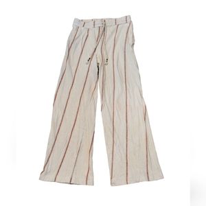 Dolan Anthropologie Beige Striped Wide Leg Drawstring Boho Pants Pockets Large
